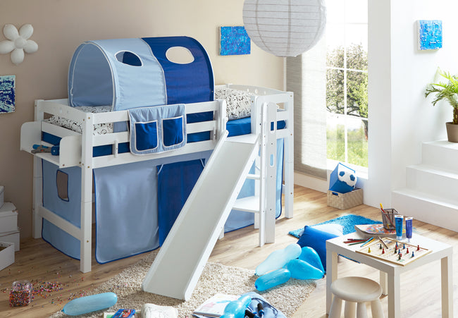 Hochbett mit Rutsche "Tino" 90x200 Buche massiv weiß