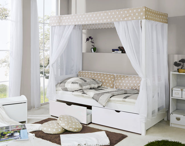 Himmelbett "Niki" 90x200 Kiefer massiv weiß