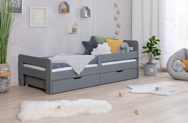 Einzelbett mit Rausfallschutz "Bennet" 100x200 Kiefer massiv