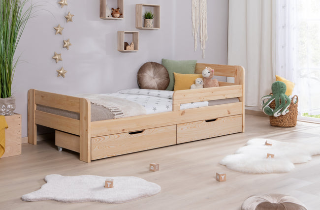 Einzelbett mit Rausfallschutz "Bennet" 100x200 Kiefer massiv