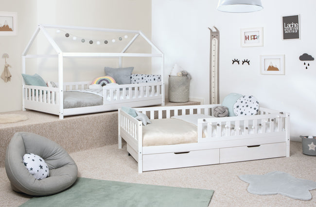 2-in-1 Hausbett Bodenbett "Duo" 100x200 Kiefer Massiv