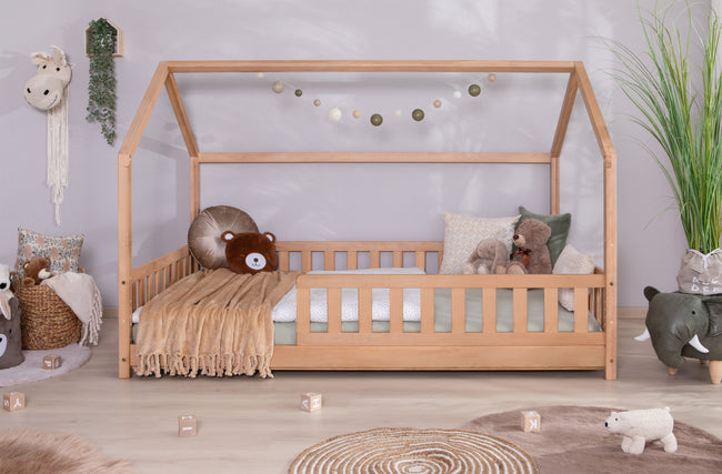 2-in-1 Hausbett Bodenbett "Duo" 120x200 Buche massiv