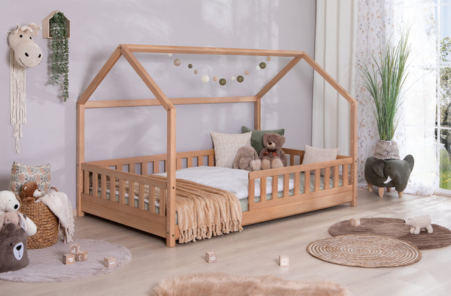 2-in-1 Hausbett Bodenbett "Duo" 90x200 Buche massiv