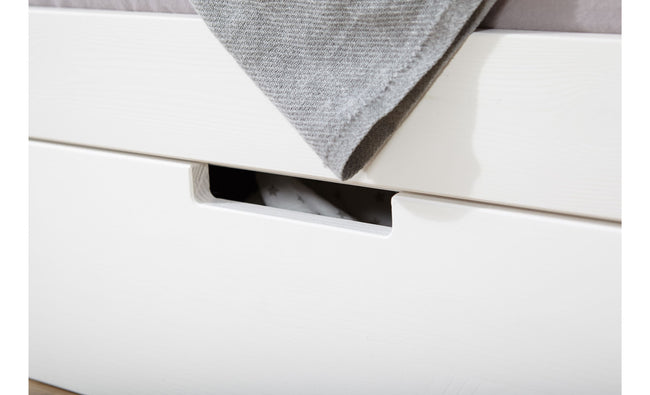 Kinderbett Hausbett "Lina" 90x200 cm Kiefer weiß inkl. 2er Schubkasten nach Wahl