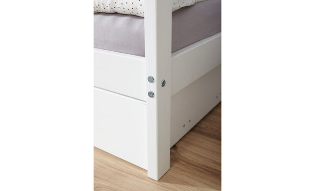 Kinderbett Hausbett "Lina" 90x200 cm Kiefer weiß inkl. 2er Schubkasten nach Wahl