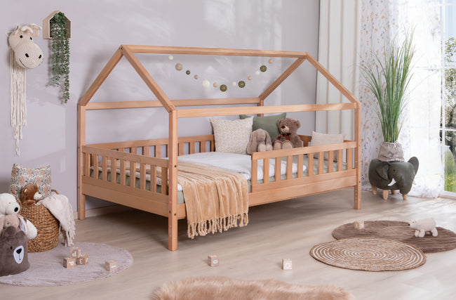 2-in-1 Hausbett Bodenbett "Duo" 90x200 Buche massiv