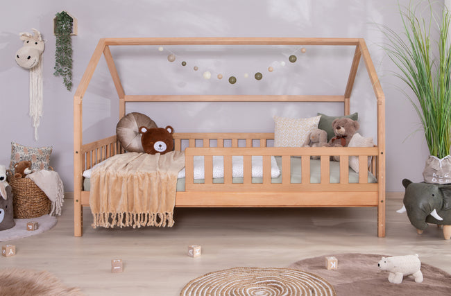 2-in-1 Hausbett Bodenbett "Duo" 120x200 Buche massiv