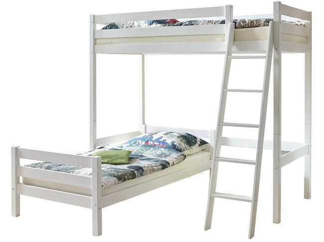 L-Bett Hochbett "Matthias" 90x200 Kiefer massiv weiß