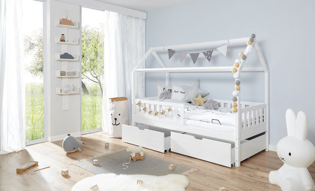 Kinderbett Hausbett "Traumhaus" 90x200 Kiefer massiv weiß