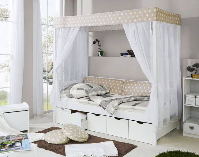 Himmelbett "Niki" 90x200 Kiefer massiv weiß