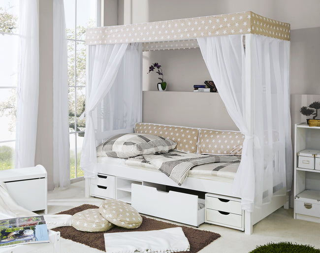 Himmelbett "Niki" 90x200 Kiefer massiv weiß