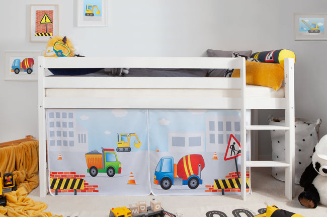 Hochbett "Oskars Baustelle" 90x200 inkl. Zubehör Kiefer massiv weiß