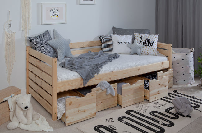 Funktionsbett "Naomi" 90x200 Kiefer massiv inkl. Schubkästen nach Wahl