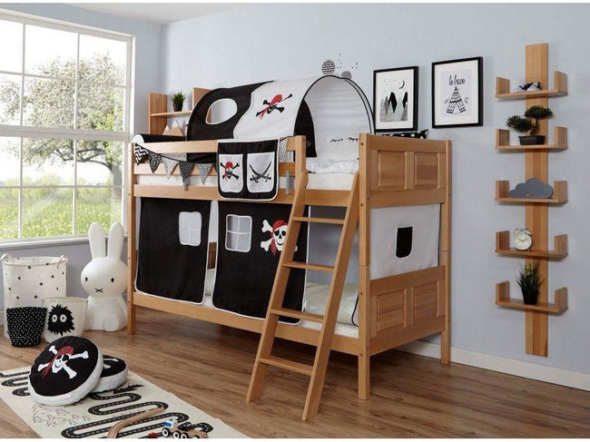 Etagenbett "Erni" Country 90x200 Buche massiv Natur - TiCAA Kindermöbel