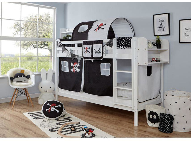 Etagenbett "Rene" 90x200 Buche massiv Weiß - TiCAA Kindermöbel