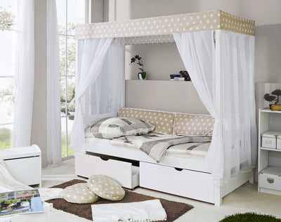 Himmelbett "Niki" 90x200 Kiefer massiv weiß
