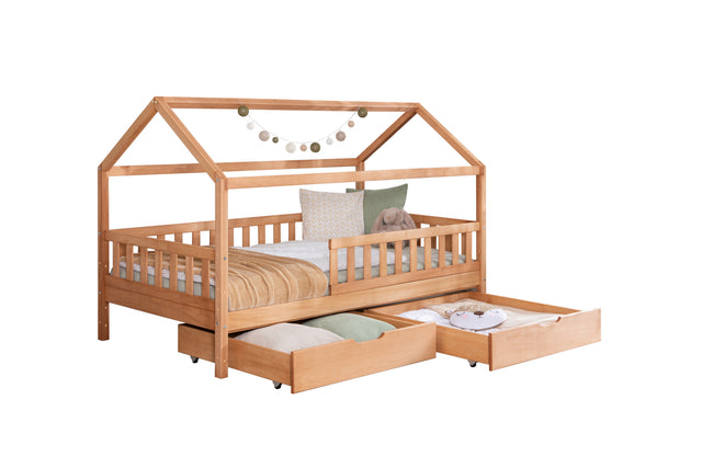 2-in-1 Hausbett Bodenbett "Duo" 100x200 Buche massiv