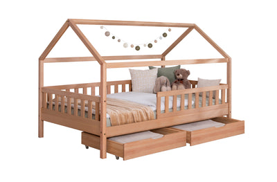 2-in-1 Hausbett Bodenbett "Duo" 120x200 Buche massiv