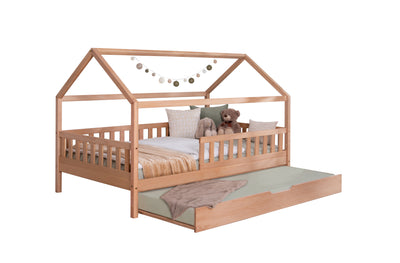 2-in-1 Hausbett Bodenbett "Duo" 120x200 Buche massiv
