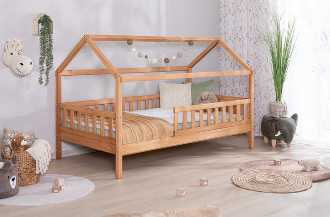 2-in-1 Hausbett Bodenbett "Duo" 100x200 Buche massiv
