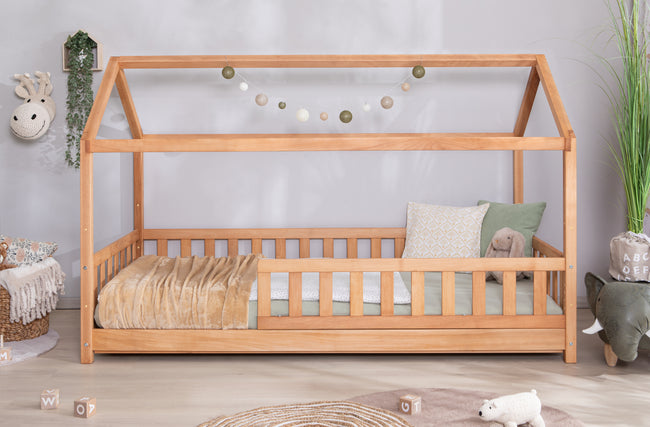 2-in-1 Hausbett Bodenbett "Duo" 100x200 Buche massiv