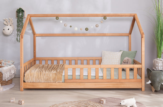 2-in-1 Hausbett Bodenbett "Duo" 100x200 Buche massiv