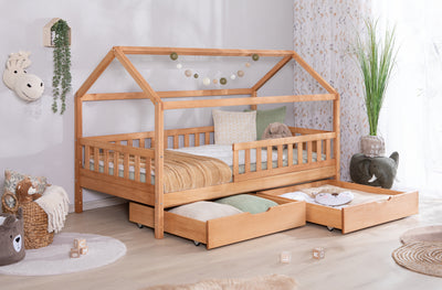 Hausbett Duo Buche 100x200 mit Stauraum #90-cm-Schubkasten-Set