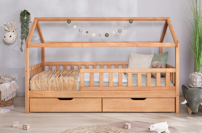 2-in-1 Hausbett Bodenbett "Duo" 100x200 Buche massiv