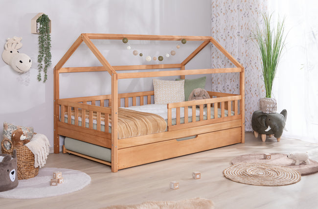 2-in-1 Hausbett Bodenbett "Duo" 100x200 Buche massiv