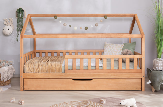 2-in-1 Hausbett Bodenbett "Duo" 100x200 Buche massiv
