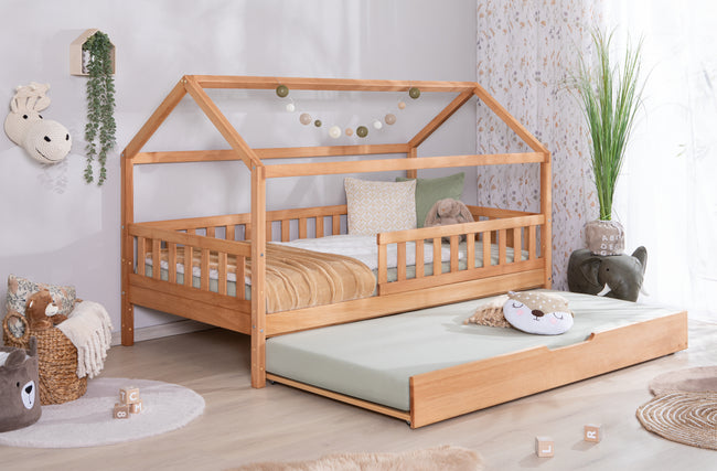 2-in-1 Hausbett Bodenbett "Duo" 100x200 Buche massiv