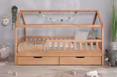 2-in-1 Hausbett Bodenbett "Duo" 120x200 Buche massiv