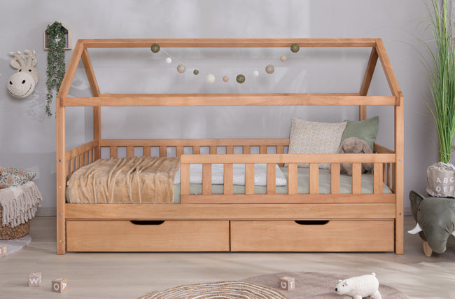 2-in-1 Hausbett Bodenbett "Duo" 120x200 Buche massiv
