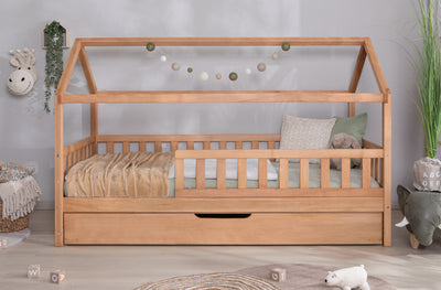 2-in-1 Hausbett Bodenbett "Duo" 120x200 Buche massiv
