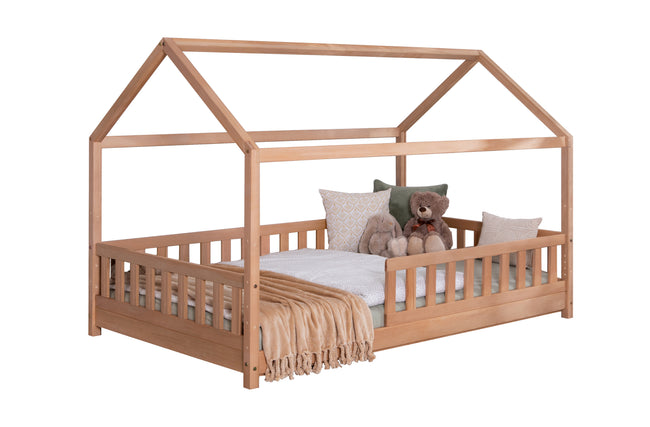 2-in-1 Hausbett Bodenbett "Duo" 120x200 Buche massiv