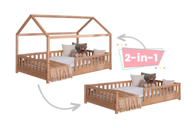 2-in-1 Hausbett Bodenbett "Duo" 120x200 Buche massiv