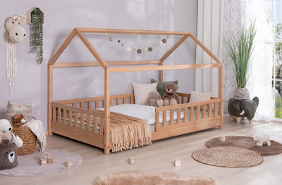 2-in-1 Hausbett Bodenbett "Duo" 90x200 Buche massiv