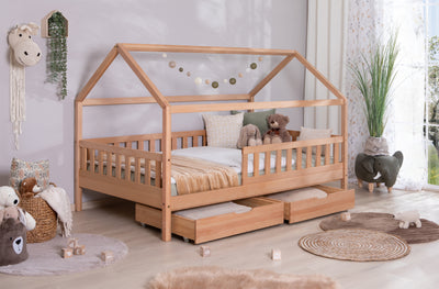 2-in-1 Hausbett Bodenbett "Duo" 120x200 Buche massiv