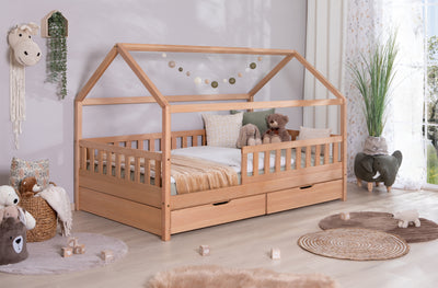 2-in-1 Hausbett Bodenbett "Duo" 120x200 Buche massiv