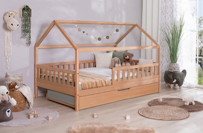 2-in-1 Hausbett Bodenbett "Duo" 120x200 Buche massiv
