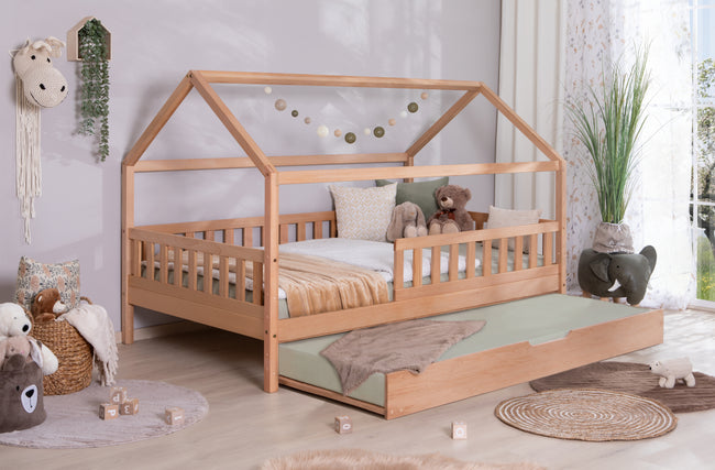 2-in-1 Hausbett Bodenbett "Duo" 120x200 Buche massiv