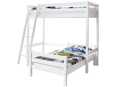 L-Bett Hochbett "Matthias" 90x200 Kiefer massiv weiß