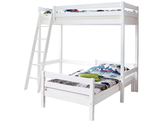 L-Bett Hochbett "Matthias" 90x200 Kiefer massiv weiß