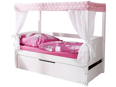 Himmelbett MINI "Stern Rosa" 80x160 inkl. 2x Rollroste + Zusatzbett + Tüll-Textilien