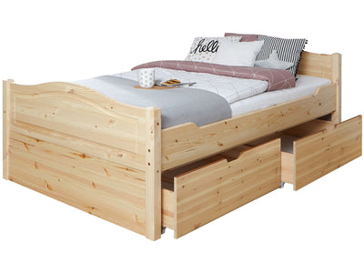 Doppelbett "Leni" 140x200 Kiefer massiv - mit 2er Schubkasten