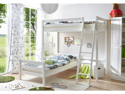 L-Bett Hochbett "Matthias" 90x200 Kiefer massiv weiß