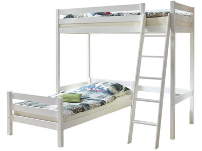 L-Bett Hochbett "Matthias" 90x200 Kiefer massiv weiß