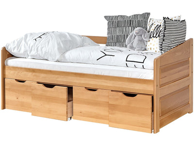 Sofabett MINI "Micki" 80x160 Buche massiv komplett Set - mit 4er Schubkästen - inkl. Matratze - TiCAA Kindermöbel