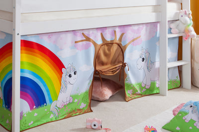 Hochbett "Einhorn Rainbow" inkl. Zubehör Kiefer massiv weiß