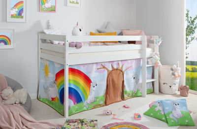 Hochbett "Einhorn Rainbow" 90x200 Kiefer massiv weiß